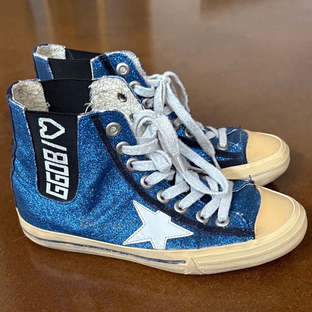 Golden Goose Blue Glitter High-Top Sneakers